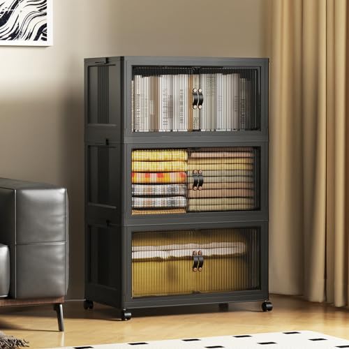 Image of SAILUN 95Gal/381Qt Extra Large Stackable Storage Bins Folding Collapsible Storage Bins with a Lid, Closet Organizers and Storage Black 28" W x 1