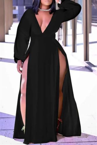 Image of Women's Plus Size Maxi Wrap Dress Sleeveless Deep V Neck Split Dress
