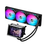 ASUS ROG RYUO IV 360 ARGB with movable curved 6.67-inch AMOLED display that supports 3D-effect video or customizable system stats, plus Asetek Emma Gen8 V2 pump and pre-mounted daisy-chained ARGB fans