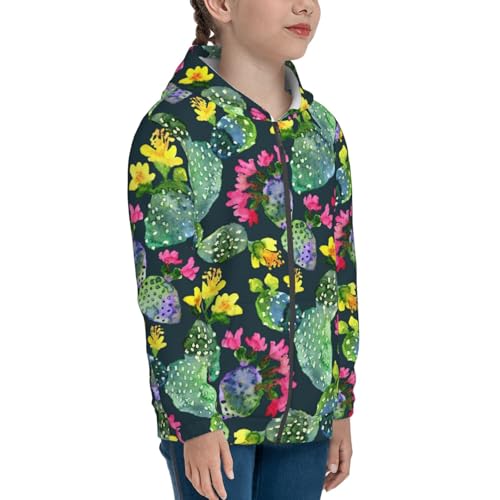 Watercolor Cactuses Kids Pullover Hoodies Boys Zip Up Sweatshirts Girls Athletic Clothes with Pocket4