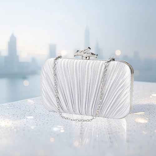 Image of MR Clutch Purses for Women Pleated Evening Clutch Wedding Purse with Chain | Pleated Satin Clutch Purse, Womens Evening Bag Shoulder Crossbody Purse Wedding Clutch for Wedding Prom Party