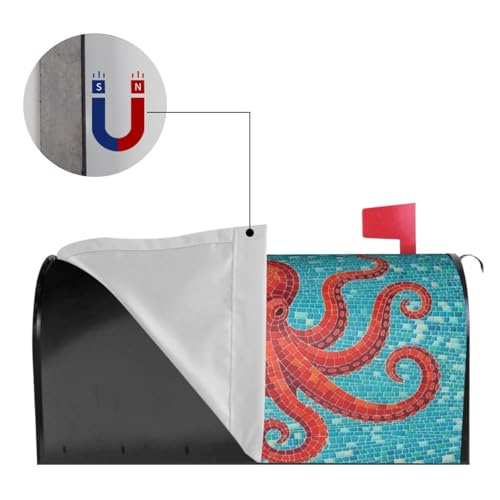 Image of Octopus Mailbox Cover Magnetic Ocean Theme Waterproof Mailbox Wraps Post Letter Box Decor 21x18 in