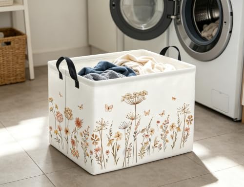 Image of Rectangular Baby Kids Storage Basket for Home Kitchen Girls Cute Toy Storage Bin Organizer Shelf Book Room Decor(Line Flower)
