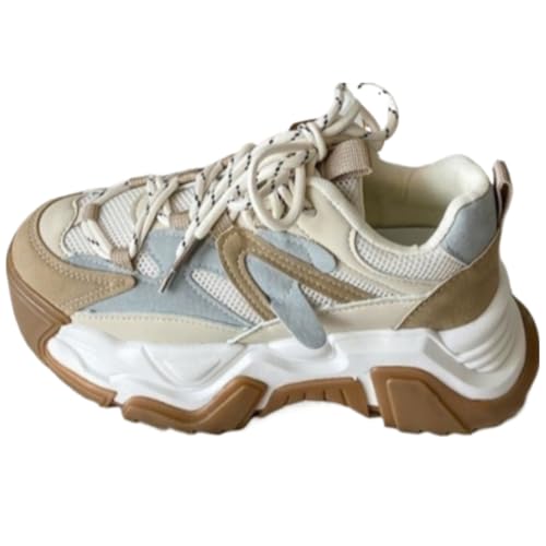 Dad Sneakers Y2K Chunky Platform for Women & Girls - Tennis & Racquet Sport Kawaii Neutral Non Slip Lace Up Retro Cute Preppy Shoes with Breathable Mesh Streetwear Athleisure Lightweight Running
