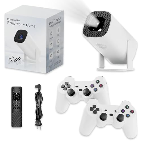 New P30 Retro Game Console with Projector,4K HD Portable Projector with 36000+ Games,Plug and Play TV Video Game Stick,Smart Projector with 2.4g Wireless Controllers,Android TV 11.0, WiFi