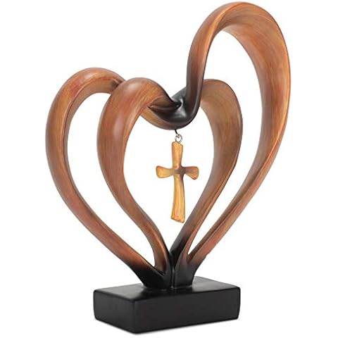 Dicksons It Takes Three Heart and Cross Brown 8.5 x 9.5 Resin Stone Pedestal Table Top Decoration Cover