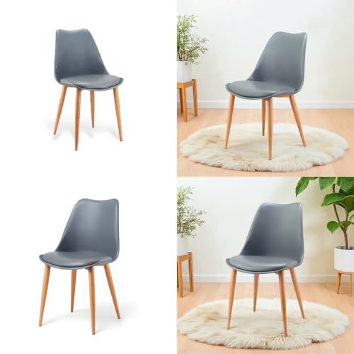 Image of Amazon Brand - Umi Eames Nordan Metal Stylish Modern Furniture Plastic Chairs & Wooden Grain Finish Metal Legs & Padded Seat Cushion in Grey Color