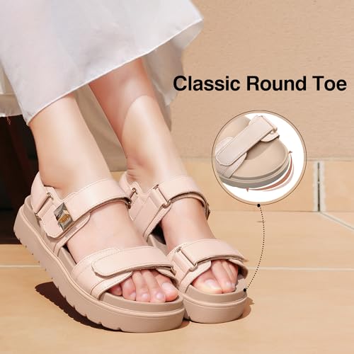 Image of Women's Platform Sandals Slip on Comfort Adjustable Double Strap Sandal for Women Leather Footbed