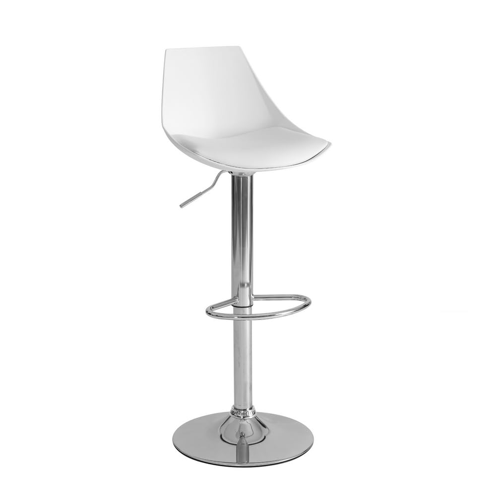 LOLAhome High Kitchen Stool 360° Swivel Bar Chair, Height Adjustable from 83 to 104 cm, with Back, Leatherette Material, Metal Frame and Footrest, White