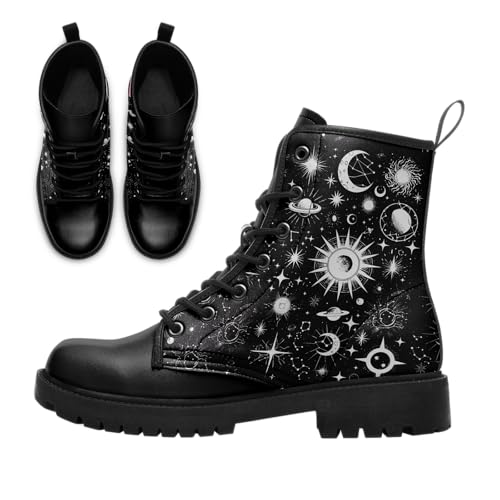 Sun and Moon Fashion Women's Ankle Boots Men's Platform Lace-up Leather Combat Booties Gift Winter Fall Dress Boots2
