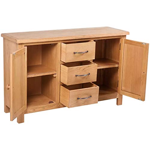 Bnld Sideboard,Kitchen Cabinet Kitchen,With 3 Drawers,Solid Oak Wood,43.3"X13.2"X27.6",Brown3 Drawers And 2 Cupboards,Smooth Running Drawers With Handles,Easy Assembly #TOP1