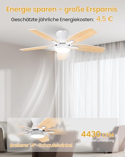 Airwit 106cm Leise Deckenventilator mit Beleuchtung und Fernbedienung, Doppelseitige Flügeln Deckenventilator mit Licht, Dimmbar LED Lampe mit Ventilator für Schlafzimmer, Wohnzimmer, DC Motor