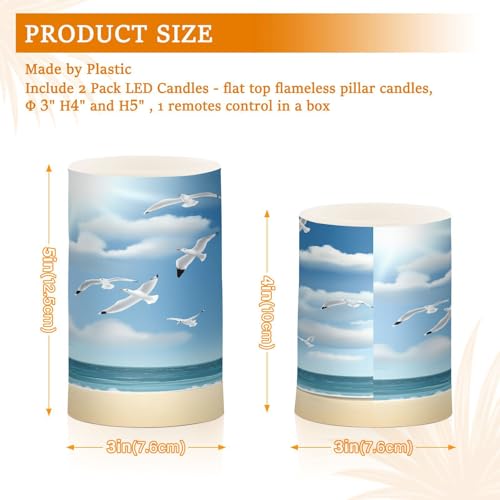 Image of Lighthouse Seagull Beach Flickering Flameless Candles LED Battery Operated with Remote Timer Pillar Candles for Home Birthday Wedding Christmas Decor, Set of 2