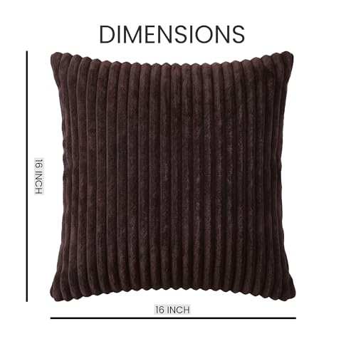 Image of Yellow Weaves Pencil-Stripe Fur Cushion Covers | Soft Polyester | Decorative Sofa & Throw Pillow Covers | 16x16 Inches, Pack of 1 (Coffee)