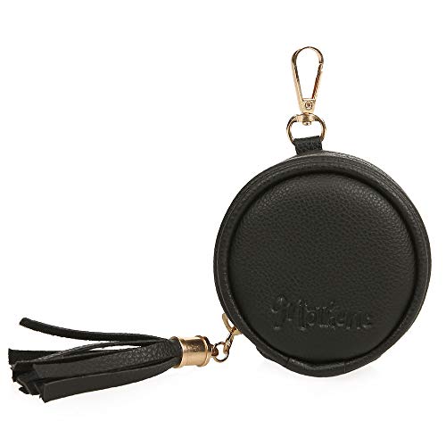 Image of Motheric Vegan Leather Black Pacifier Holder Pouch for Diaper Bag with Clips for Boys and Girls- Key Pod - Paci Keeper Case - Keychain Pod for Diaper Bag - Pacifiar Teething Storage Container