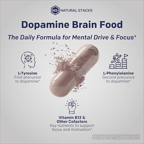 NATURAL STACKS Dopamine Brain Food - 650mg L-Tyrosine Supplement - Dopamine Supplement for Focus & Mental Drive - Supports Mental Energy - Neurotransmitter Support with B Vitamins - 60 Capsules - Image 6