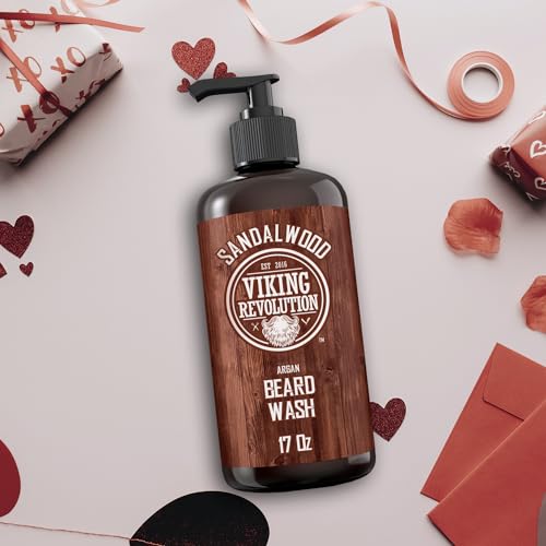 Image of Viking Revolution Beard Wash Shampoo w /Argan & Jojoba Oils - Softens & Strengthens - Sandalwood Scent - 17 oz Shampoo (Pack of 2)