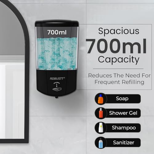 Image of Robustt Automatic Sensor Soap Dispener 700ML | Black | Dispenser Wall Mount | Works on 4 AA Battery(Not Included) | Touchless Smart Sensor
