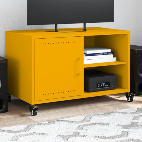 Homgoday Mueble TV amarillo mostaza 68 x 39 x 43,5 cm de acero, mesa para TV, mueble para TV salón, mueble bajo para TV de salón industrial soporte TV Model846671