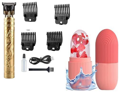 Image of New Model Trimmer Men Professional Cordless Hair Clipper Dragon Style,Rechargeable Trimmer For Beard,Hairs,Moustache & Face,Electric T Blade Zero Gapped Shaving Machine Men's Grooming Kit With Face Ice Container (Gold DREGUN P)