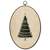 JQF Vintage Christmas Tree Oval Wall Decor, Winter Xmas Tree Oval Canvas Wall Art, Rustic Christmas Farmhouse Framed Prints Hanging Decor for Home Living Room Bedroom, 8.5x11.5 Inch