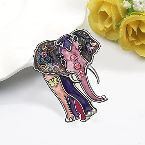 WEVENI Enamel Alloy Rhinestone Elephant Brooch Purple Pins for Women Lady Girl Scarf Dress Suit Accessories Fashion Jewelry Charm (Violet)3
