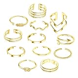 YADOCA 12 Pièces Bagues pour Femmes Filles Réglable Ouvert Anneaux Ensemble Pouce Anneau Doigt Midi Anneaux Empilable Joint Queue Knuckle Anneaux Argent Or Or Rose