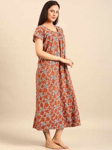 Image of Rupa Jon Aishwarya Women Full Length Printed Nighty in Premium Cotton Blend Fabric, Night Dress, Maxi Nighty for Comfortable Everyday Wear, Free Size