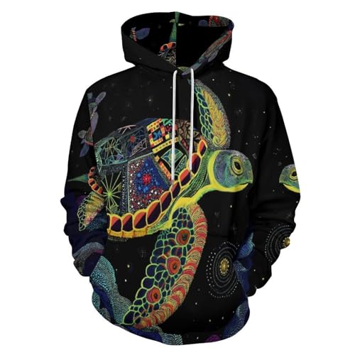 Sweat a capuche pour homme tortue imprimé pull manches longues avec poche vêtement graphique