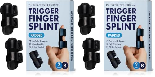Image of Dr. Frederick's Trigger Finger Splint - 2 ct - HSA /FSA - Pinky & Thumb - Padded Brace for Arthritis, Mallet Finger, Tendonitis, Trigger Thumb - Adjustable, Doctor-Developed - Small Black (Pack of 2)