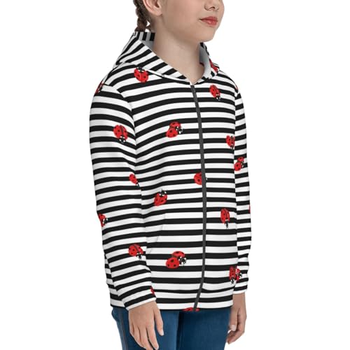 Ladybugs on Black and White Striped Kid Hoodies Boys Zip Up Sweatshirts Girls Pullover with Pocket4