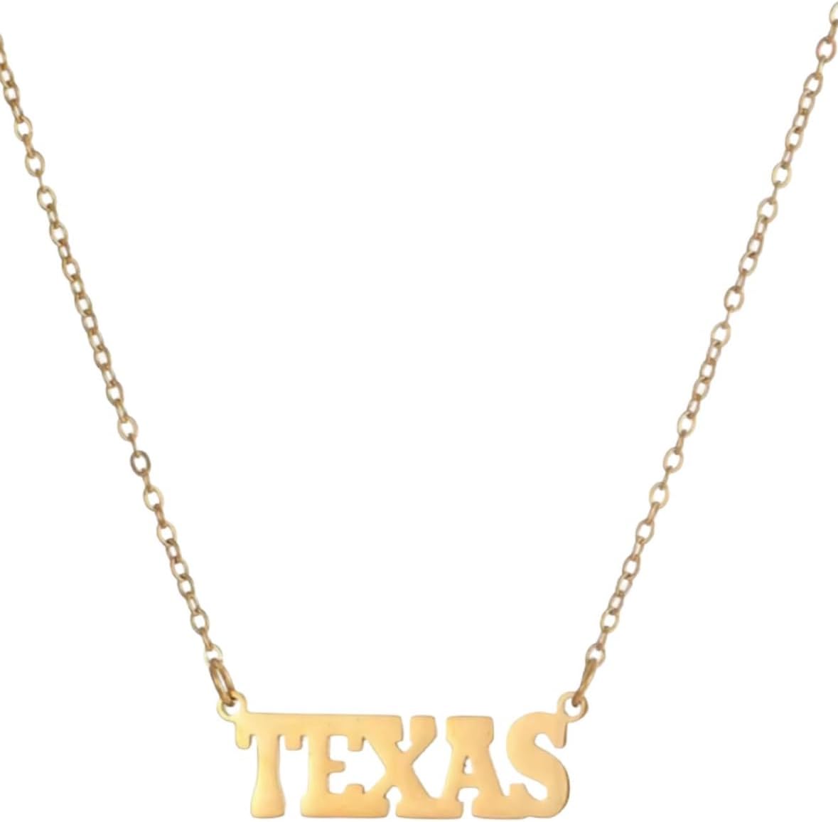 Texas State Pendant Letter Name Necklace 18K Gold Plated Stainless Steel Statement Jewelry for Women High Polished Finished Charm Any Occasion Gift Idea