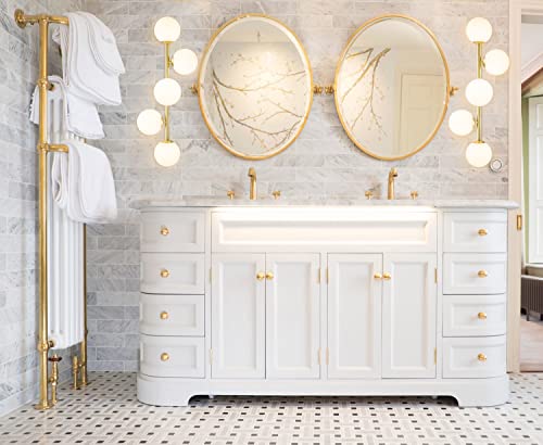 Bathroom Vanity Lights, 5-Light Bathroom Light Fixtures, Mid Century Modern Gold Bathroom Light Ceiling Light, Dimmable LED Wall Sconces Semi-Flush Mount Light Fixture with Milk Glass, Gold Brushed - Image 4