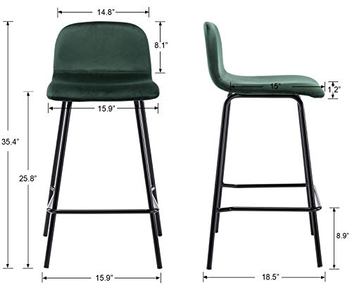 Guyou Modern 26" Counter Stools Slipper Chair Set Of 4, Upholstered Velvet Counter Height Stools Armless For Kitchen Dining Room Island Pub,Emerald #TOP4