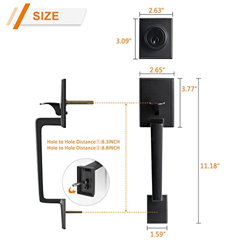 Natsukage Front Door Handle Set Heavy Duty Entry Door Lock Set Matte Black Entrance Handle Set including Lock - Image 3