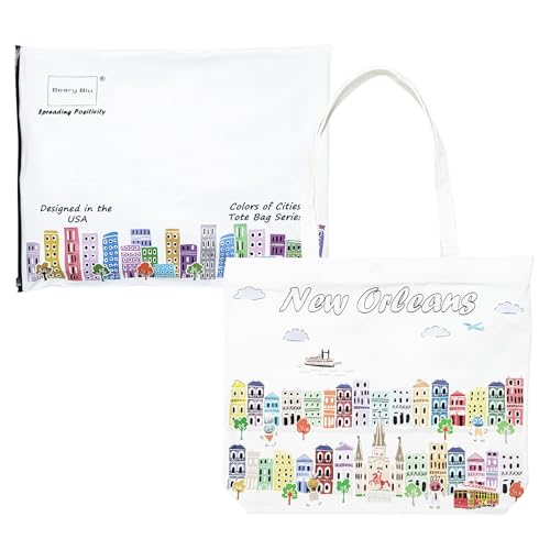 Beary Blu City Themed Artwork Tote Bag Series- Designed in the USA 17x14 Souvenir & Gift (Tote Bag New Orleans)