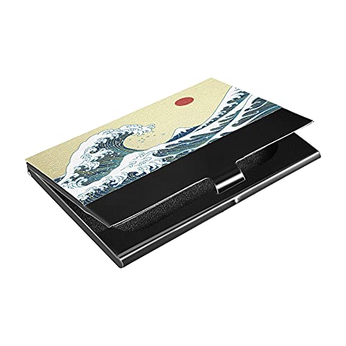 xigua Big Asian Ocean Wave Business Card Holder, Business Card Case PU Leather & Stainless Steel Multi Card Case,Business Card Holder Wallet Credit Card ID Case/Holder