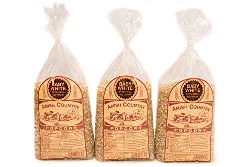 Amish Country Popcorn | 3 - 2 lb Bags | Baby White Popcorn Kernels | Old Fashioned with Recipe Guide (3 - 2 lb Bags)