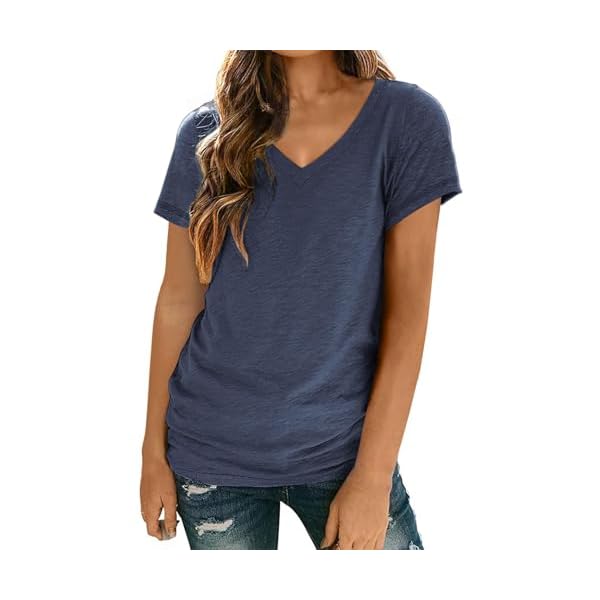 Womens T Shirts Short Sleeve V Neck Tops Female Summer Trendy Soft Tees Casual Shirts Loose Outfits Lightweight Clothes