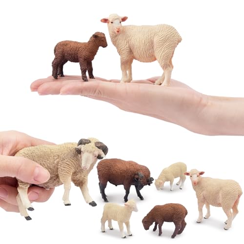 Toymany 8PCS Merino Sheep Figures Farm Animal Toy Figurines - Plastic Forest Animal Figurines for Kids Boys Girls Age 3-5 6-12