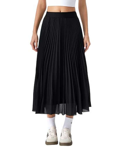 QINSEN Women's Elegant Chiffon Pleated Skirts Summer A-line Swing Midi