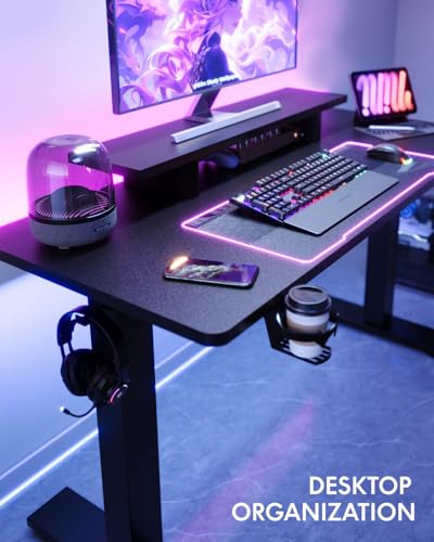 Image of FLEXISPOT EN2 Standing Desk with Monitor Stand Bundle, 48 x 24 Inches One-Piece Electric Height Adjustable Computer Desk with Cup Holder for Home Office, Black