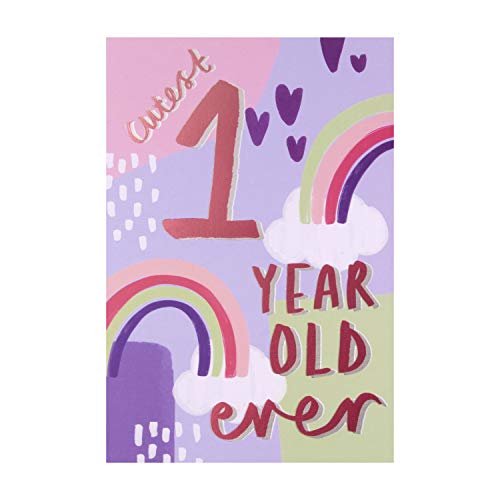 Hallmark Geburtstagskarte Zum 1. Geburtstag – Rainbow And Cloud Design, Mit Folienprägung, Inkl. Umschlag, 20,2 X 13,8 Cm