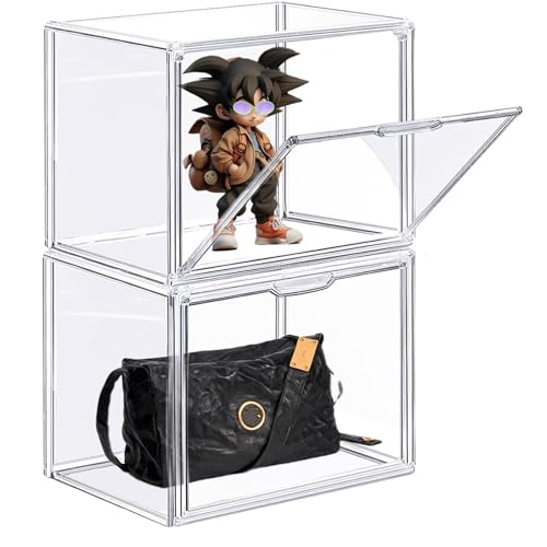 Image of Attelite Clear Acrylic Display Case,Display Storage Box Countertop with Magnetic Door,Stackable Dustproof Protection Showcase for Action Figures,Collectibles