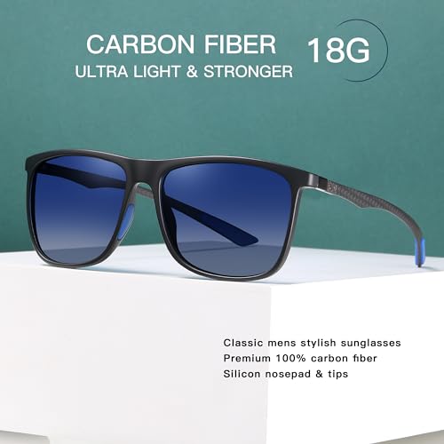 Image of Carbon Fiber Polarized Sunglasses for Men Women, Retro Square Frame, UV400 Protection HD Lens, Driving Fishing Sports