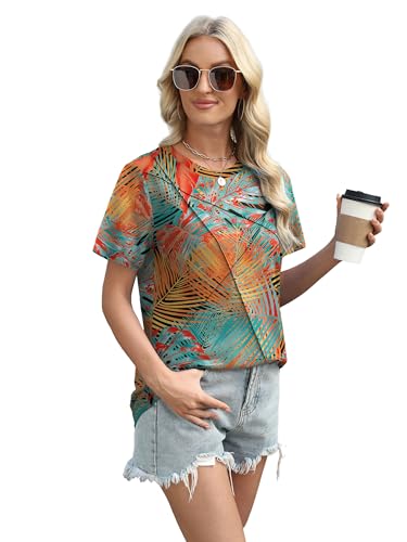 Image of XIEERDUO Womens Summer Tops 2026 Pleated Round Neck Short Sleeve Shirts Business Casual