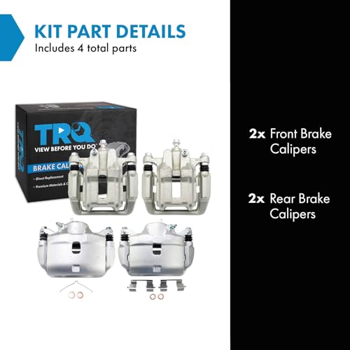 Image of TRQ Front and Rear Brake Caliper Set Zinc Coated Brackets Compatible with 2003-2011 Honda Element