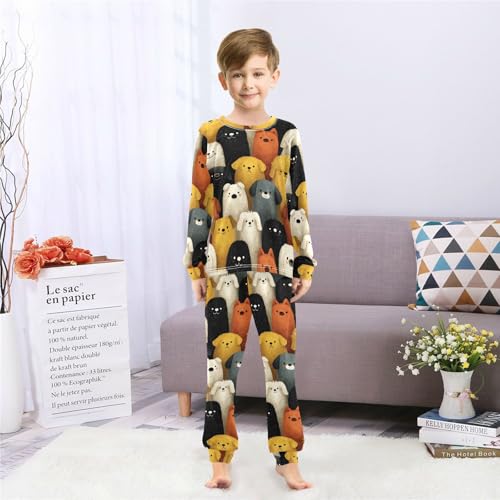 Long Sleeve Pajama Set for Girls Boys Kids,Cute Dogs Heads Pattern Comfy Nightwear Soft Loungewear,Family Matching PJs Underwear Set 3T4