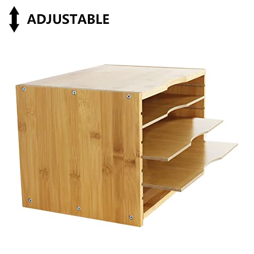 Wkwker File Organizer With 3 Adjustable Shelves Bamboo Document Letter Tray Paper File Sorter For Desktop Office Home Study Workstation Desk Storage Rack (Natural) #TOP3