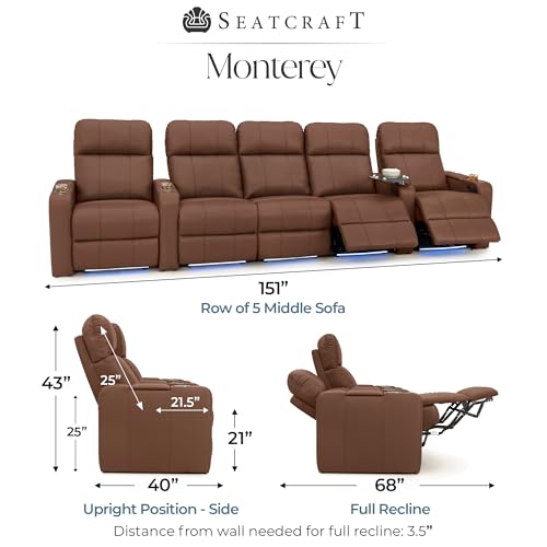 Image of Seatcraft Monterey Home Theater Seating Tobacco Row of 5 Middle Sofa